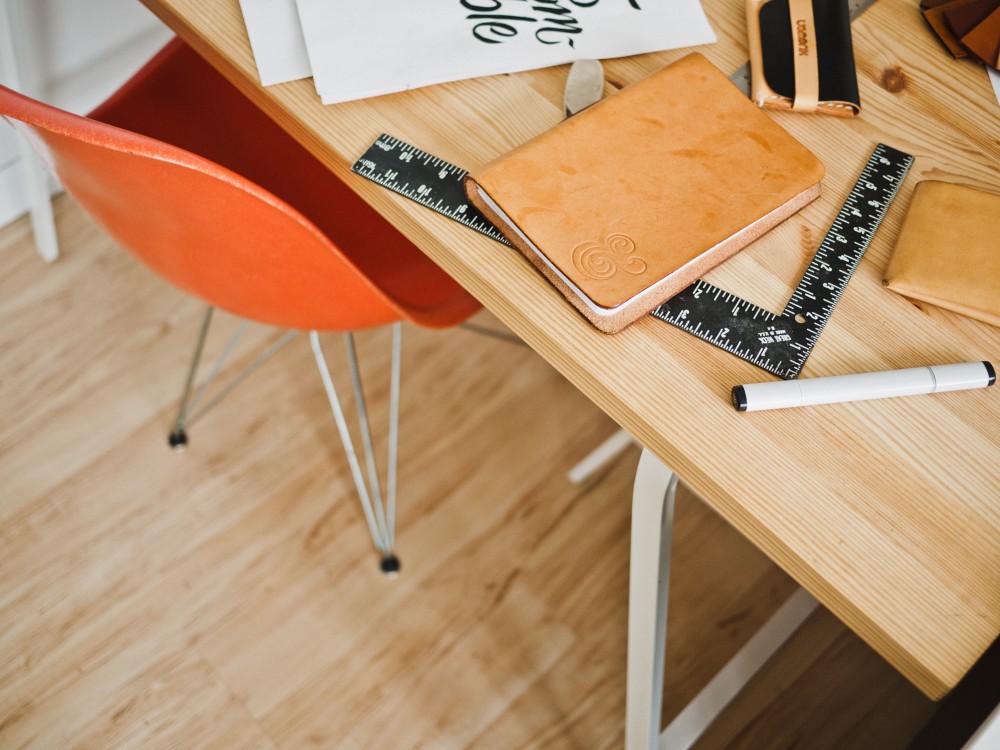 Public Domain Images - Business Office Desk Orange Chair Ampersand Ruler Leather Notepad