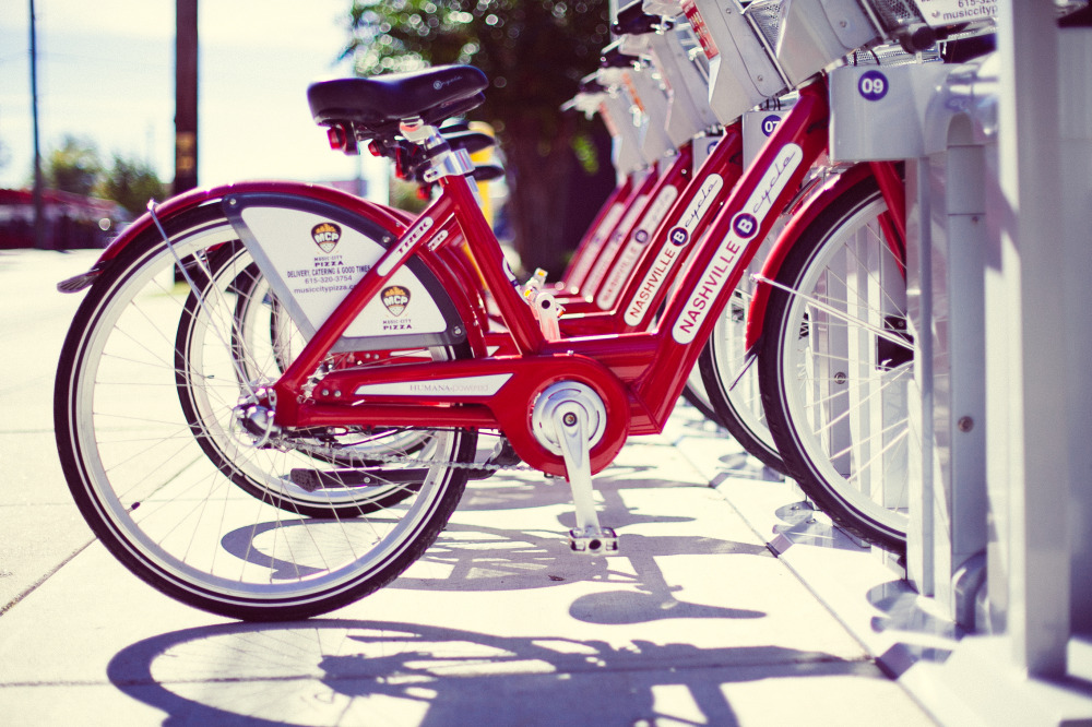 Public Domain Images - Red Bike Public Transportation Shadows Nashville Tennessee - free stock photos, high quality,  high resolution, free downloads