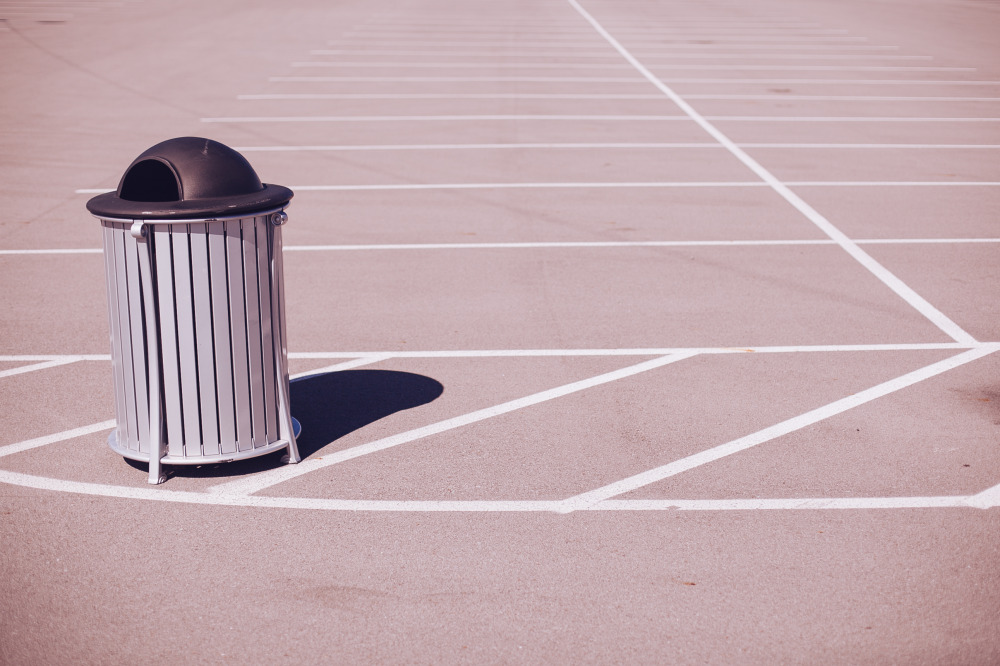 Public Domain Images – Grey Black Trash Can Empty Parking Lot White Lines Shadow