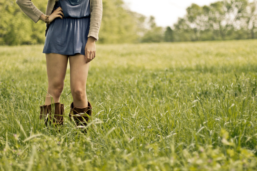 Public Domain Images – Girl Boots Standing Green Grass Field