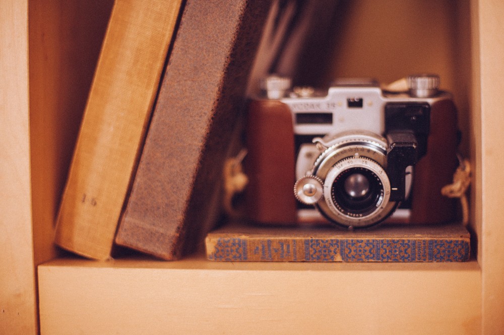 Free Stock Photos Old Vintage Camera Books Shelf Case Tan Brown