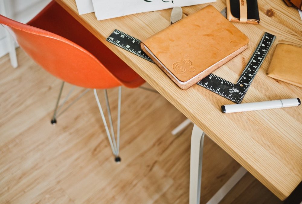 Public Domain Images – Business Office Desk Orange Chair Ampersand Ruler Leather Notepad