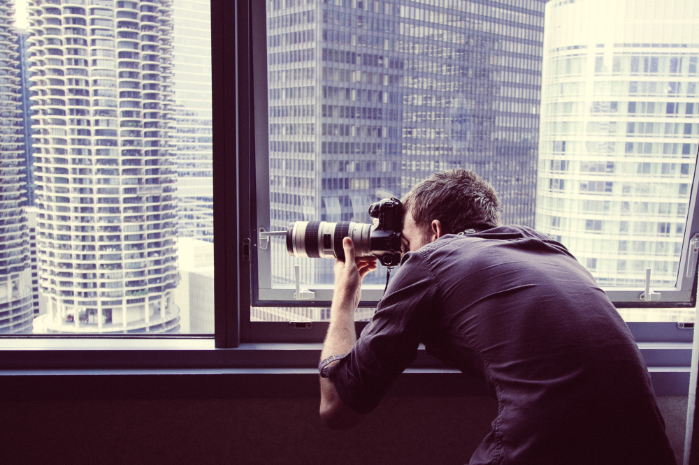 Public Domain Images � Photographer Window Shooting Chicago Sky Line