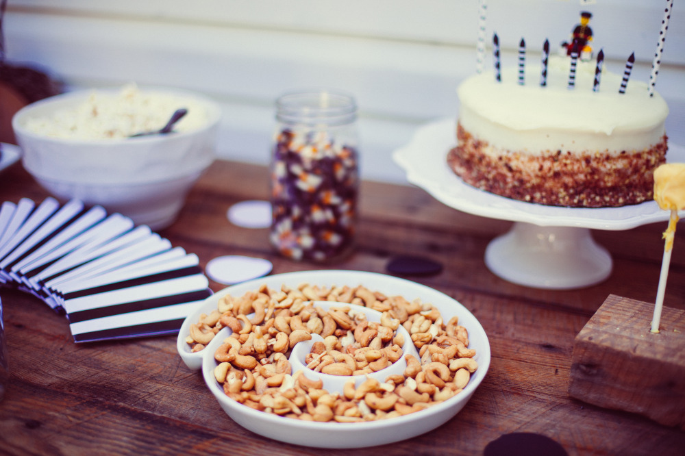 Public Domain Images – Birthday Party Cashews Nuts Tray Cake Black White Wood